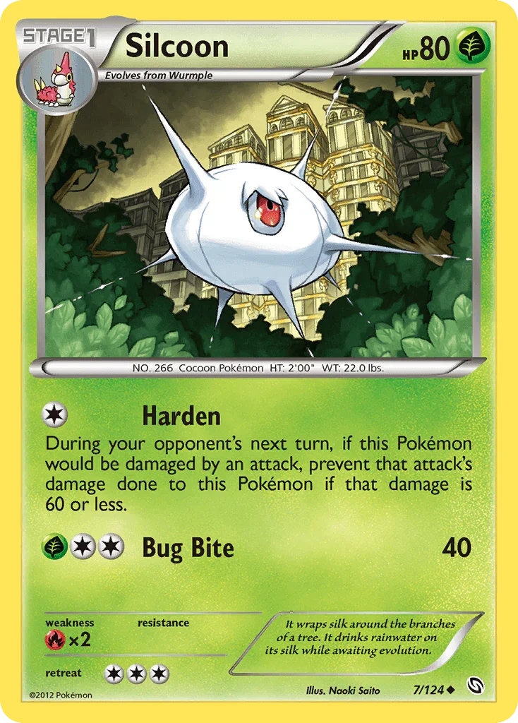 Black & White: Dragons Exalted, Fire[×2], Grass, Normal, Reverse Holofoil, Uncommon Silcoon (7/124) [Black & White: Dragons Exalted] - Trading Card World