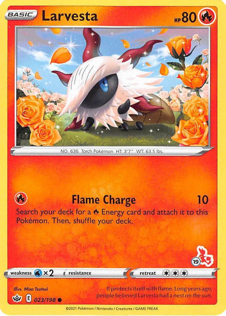 23, Battle Academy 2022, Common, Fire, Normal, Water [x2] Larvesta (23/198) (Cinderace Stamp #19) [Battle Academy 2022] - Trading Card World