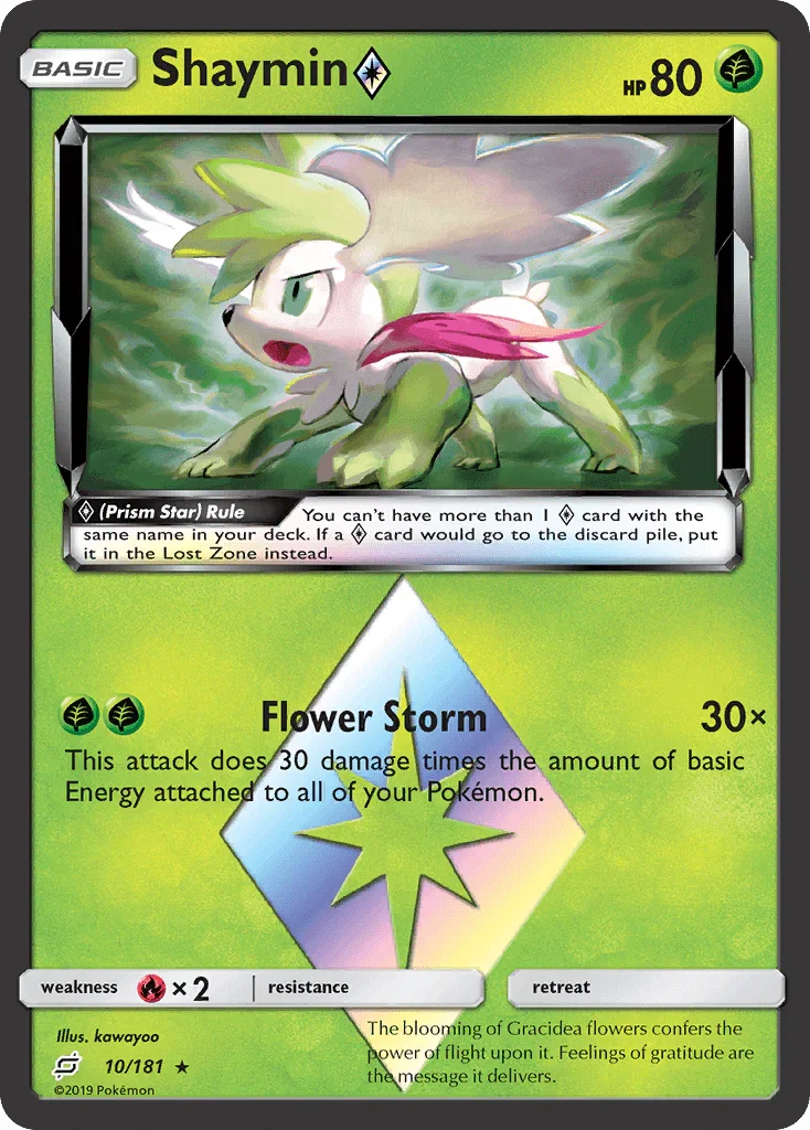 10, Fire[×2], Grass, Holo Rare, Holofoil, Sun & Moon: Team Up Shaymin (10/181) (Prism Star) [Sun & Moon: Team Up] - Trading Card World