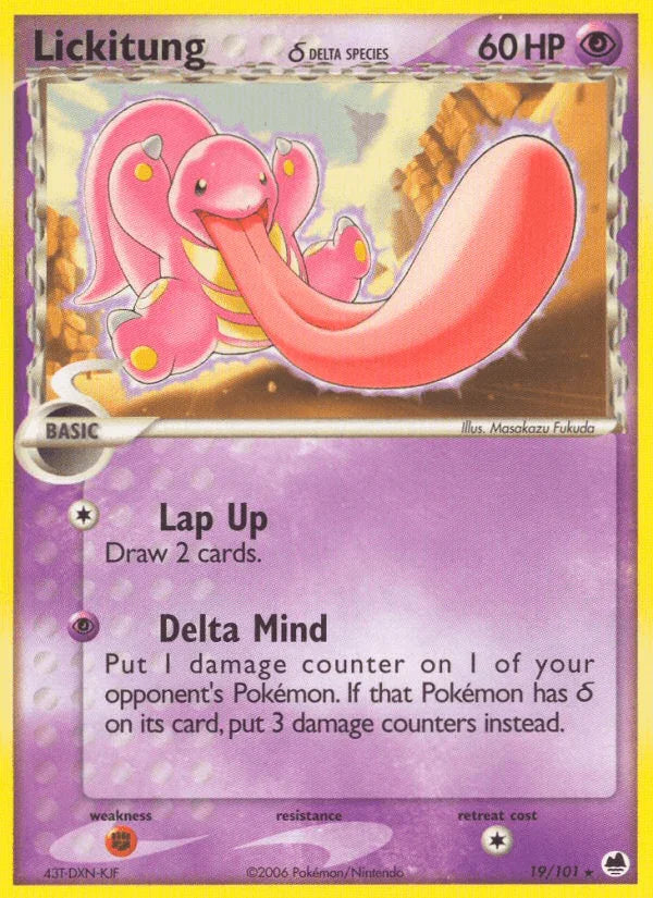19, EX: Dragon Frontiers, Fighting[×2], Normal, Psychic, Rare Lickitung (19/101) (Delta Species) [EX: Dragon Frontiers] - Trading Card World