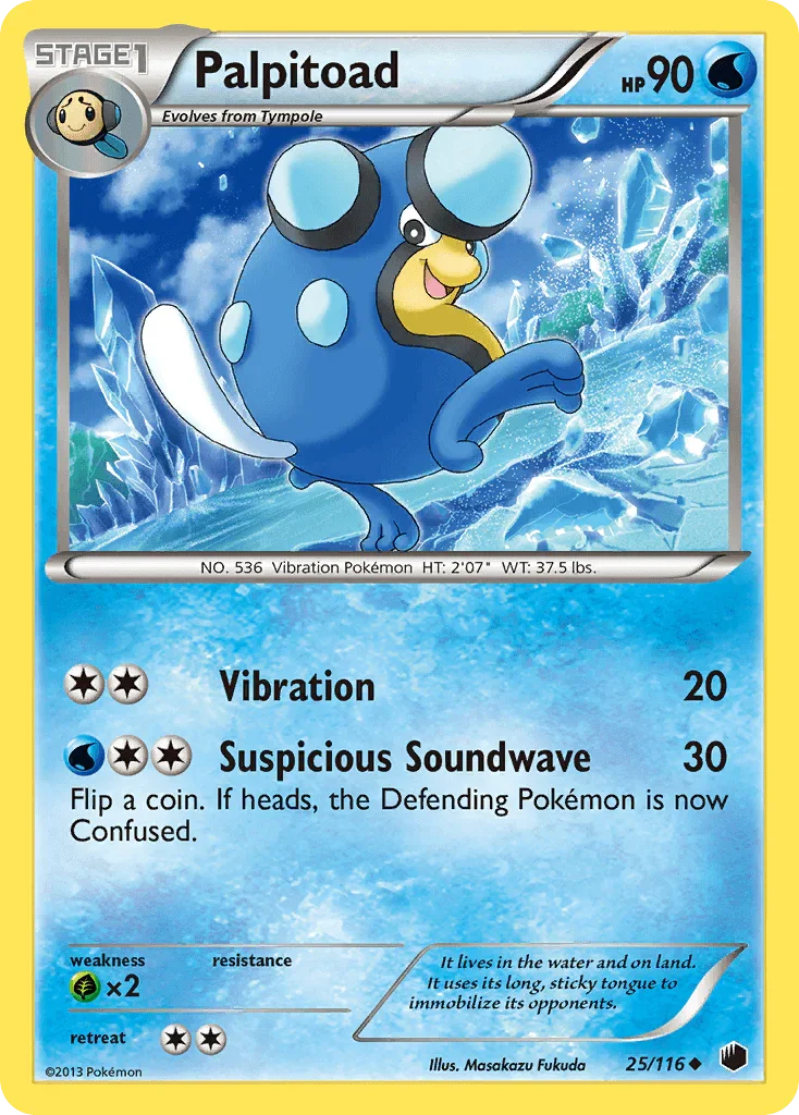 25, Black & White: Plasma Freeze, Grass[×2], Normal, Reverse Holofoil, Uncommon, Water Palpitoad (25/116) [Black & White: Plasma Freeze] - Trading Card World