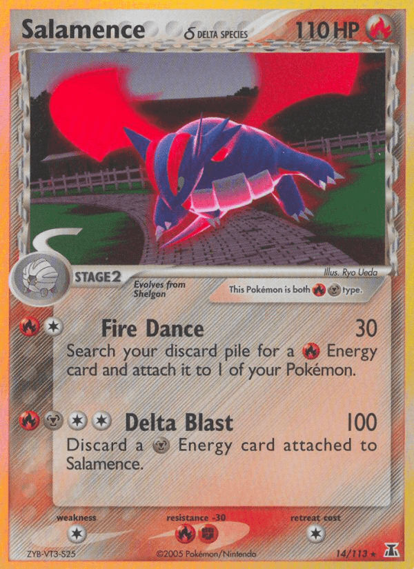 14, Colorless[×2], EX: Delta Species, Fighting[-30], Fire, Fire[-30], Holo Rare, Holofoil, Metal Salamence (14/113) (Delta Species) [EX: Delta Species] - Trading Card World