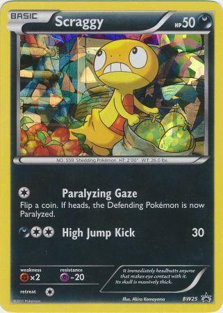 Black & White: Black Star Promos, BW25, Darkness, Fighting[×2], Holofoil, Promo, Psychic[-20] Scraggy (BW25) (Cracked Ice Holo) [Black & White: Black Star Promos] - Trading Card World