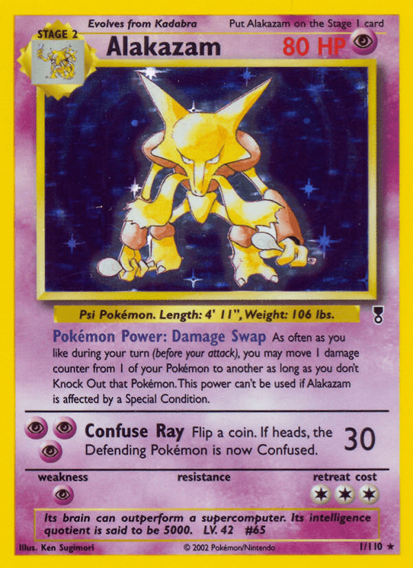 Holo Rare, Holofoil, Legendary Collection, Psychic, Psychic[×2], Reverse Holofoil Alakazam (1/110) [Legendary Collection] - Trading Card World