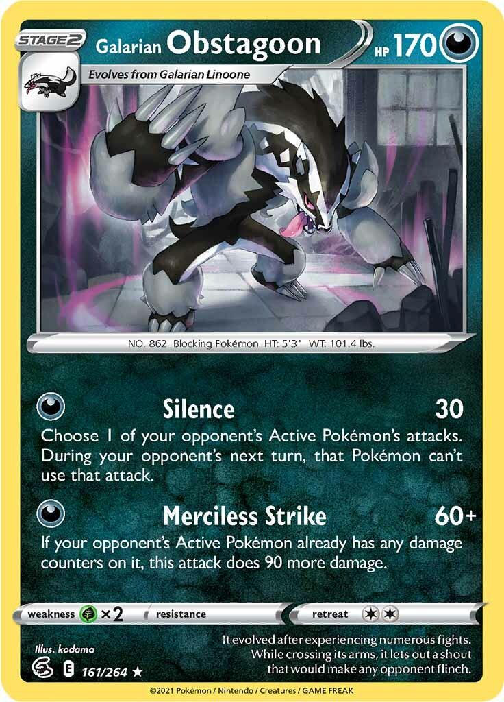 161, Darkness, Grass [x2], Holo Rare, Holofoil, Reverse Holofoil, Sword & Shield: Fusion Strike Galarian Obstagoon (161/264) [Sword & Shield: Fusion Strike] - Trading Card World