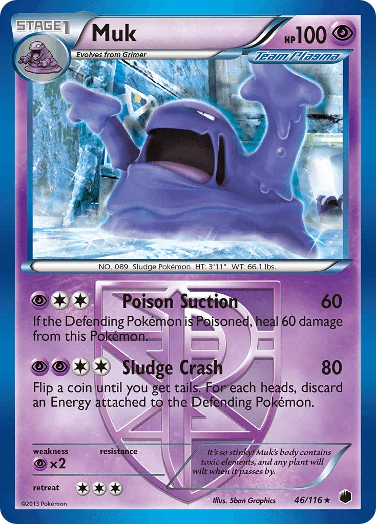 46, Black & White: Plasma Freeze, Normal, Psychic, Psychic[×2], Rare, Reverse Holofoil Muk (46/116) [Black & White: Plasma Freeze] - Trading Card World
