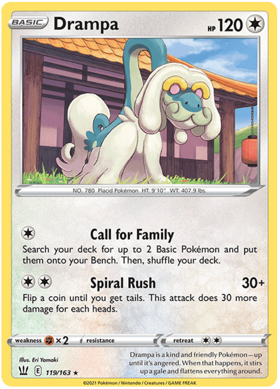 119, Colorless, Fighting [x2], Normal, Rare, Reverse Holofoil, Sword & Shield: Battle Styles Drampa (119/163) [Sword & Shield: Battle Styles] - Trading Card World