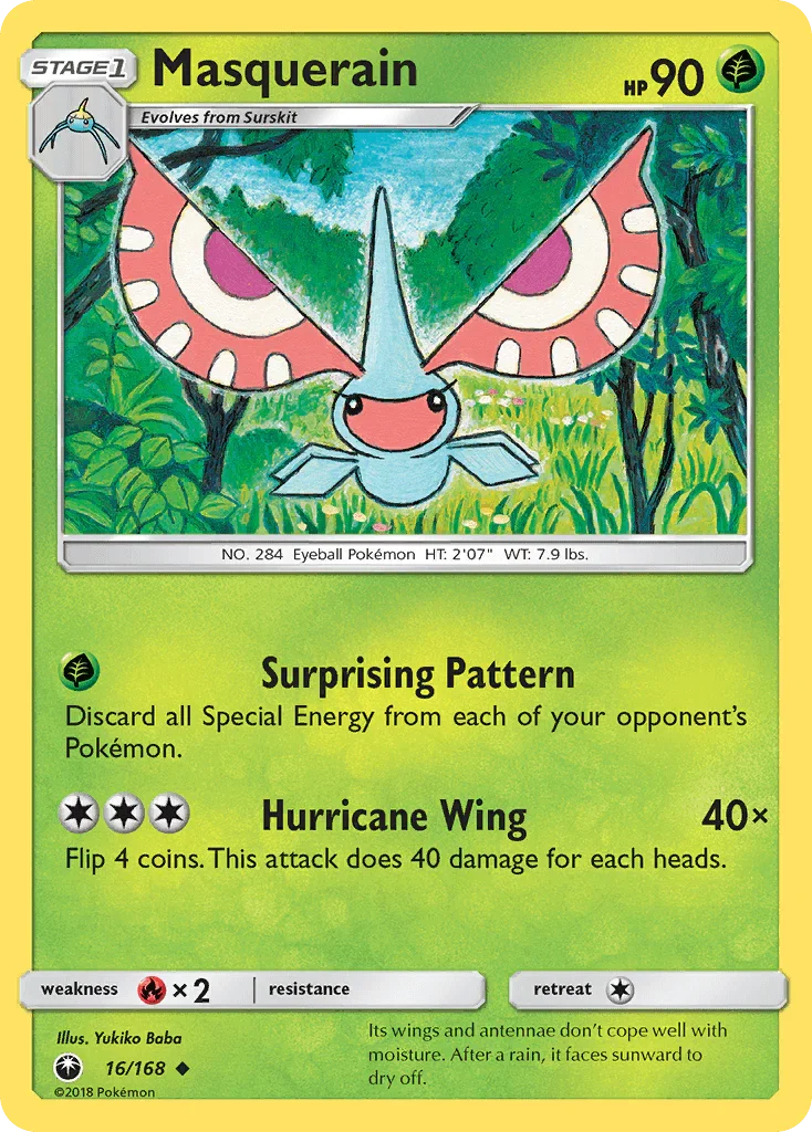 16, Fire[×2], Grass, Normal, Reverse Holofoil, Sun & Moon: Celestial Storm, Uncommon Masquerain (16/168) [Sun & Moon: Celestial Storm] - Trading Card World