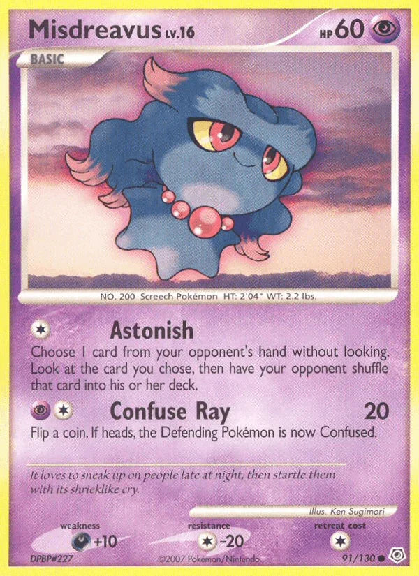 91, Colorless[-20], Common, Darkness[+10], Diamond & Pearl: Base Set, Normal, Psychic, Reverse Holofoil Misdreavus (91/130) [Diamond & Pearl: Base Set] - Trading Card World
