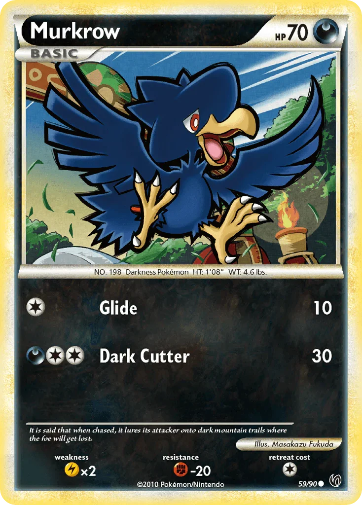 59, Common, Darkness, Fighting[-20], HeartGold & SoulSilver: Undaunted, Lightning[×2], Normal, Reverse Holofoil Murkrow (59/90) [HeartGold & SoulSilver: Undaunted] - Trading Card World