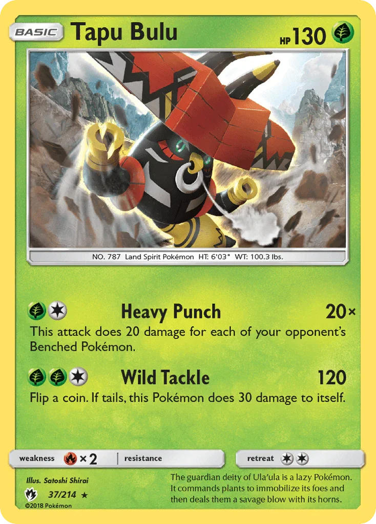 37, Fire[×2], Grass, Holo Rare, Holofoil, Reverse Holofoil, Sun & Moon: Lost Thunder Tapu Bulu (37/214) [Sun & Moon: Lost Thunder] - Trading Card World
