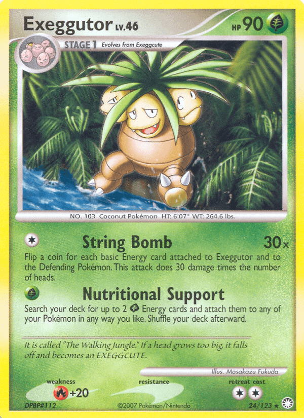 24, Diamond & Pearl: Mysterious Treasures, Fire[+20], Grass, Normal, Rare, Reverse Holofoil Exeggutor (24/123) [Diamond & Pearl: Mysterious Treasures] - Trading Card World