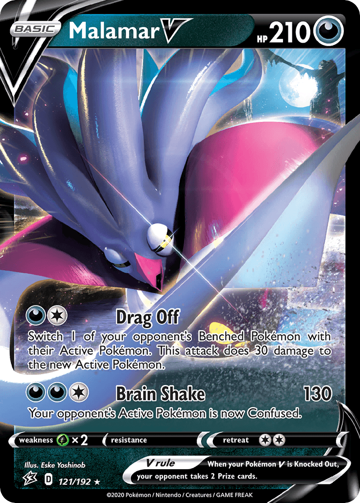 121, Darkness, Grass[×2], Holofoil, Sword & Shield: Rebel Clash, Ultra Rare Malamar V (121/192) [Sword & Shield: Rebel Clash] - Trading Card World