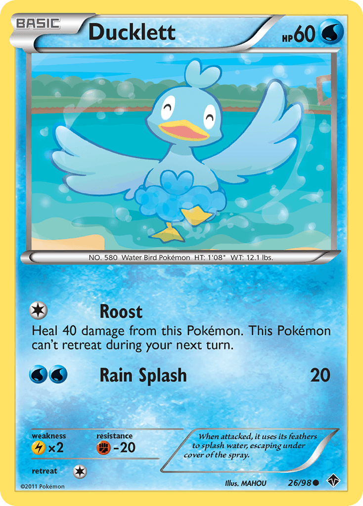 26, Black & White: Emerging Powers, Common, Fighting[-20], Lightning[×2], Normal, Reverse Holofoil, Water Ducklett (26/98) [Black & White: Emerging Powers] - Trading Card World