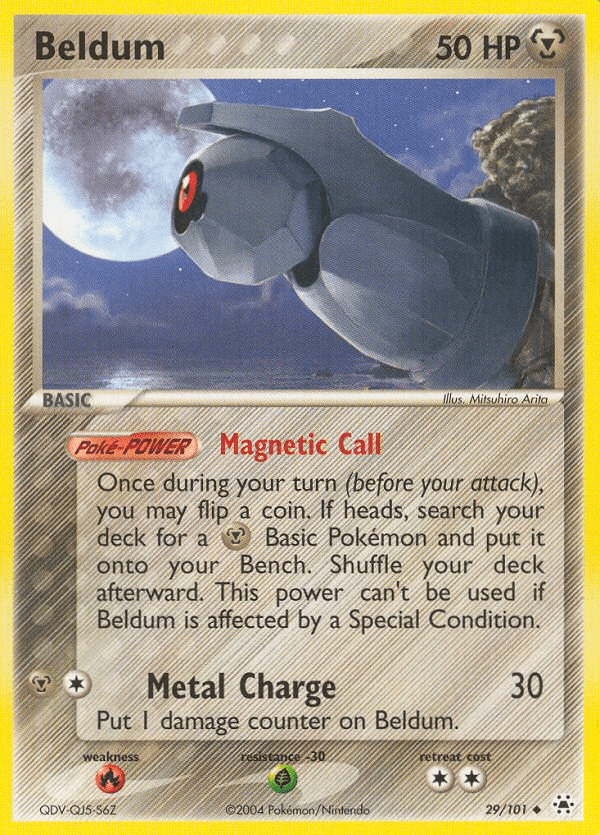 29, EX: Hidden Legends, Fighting[×2], Grass[-30], Metal, Normal, Reverse Holofoil, Uncommon Beldum (29/101) [EX: Hidden Legends] - Trading Card World