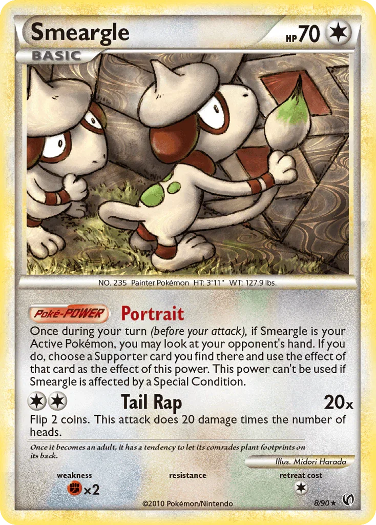 Colorless, Fighting[×2], HeartGold & SoulSilver: Undaunted, Holo Rare, Holofoil, Reverse Holofoil Smeargle (8/90) [HeartGold & SoulSilver: Undaunted] - Trading Card World