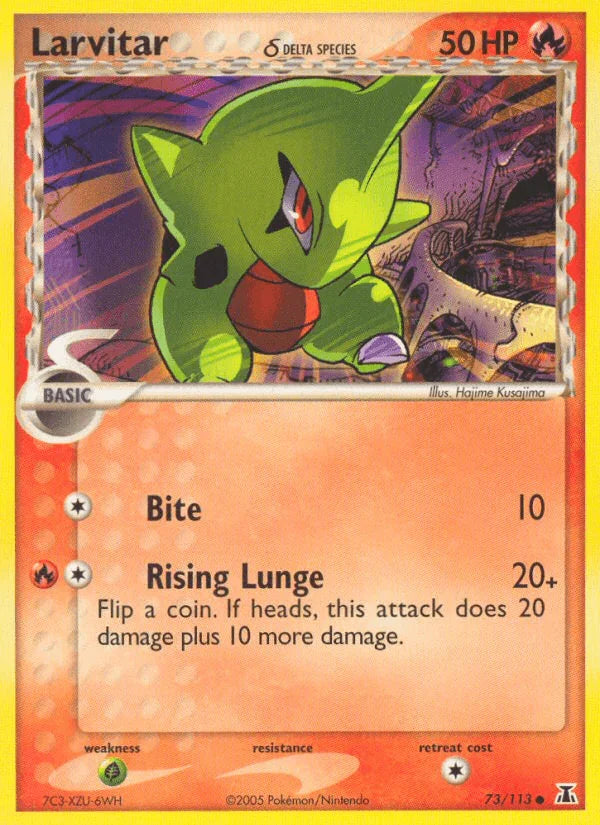 73, Common, EX: Delta Species, Fire, Grass[×2], Normal Larvitar (73/113) (Delta Species) [EX: Delta Species] - Trading Card World