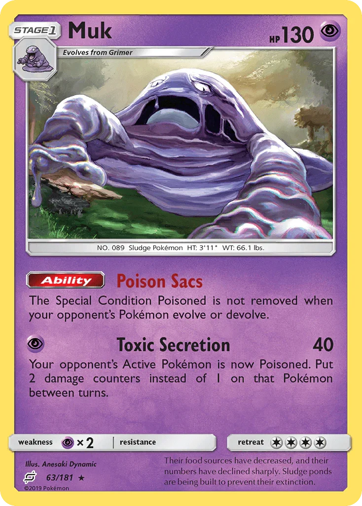63, Normal, Psychic, Psychic[×2], Rare, Reverse Holofoil, Sun & Moon: Team Up Muk (63/181) [Sun & Moon: Team Up] - Trading Card World