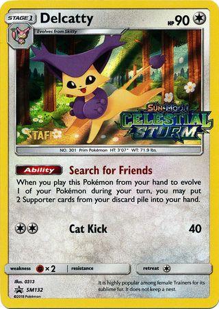 Colorless, Fighting[×2], Holofoil, Promo, SM132, Sun & Moon: Black Star Promos Delcatty (SM132) (Staff Prerelease Promo) [Sun & Moon: Black Star Promos] - Trading Card World