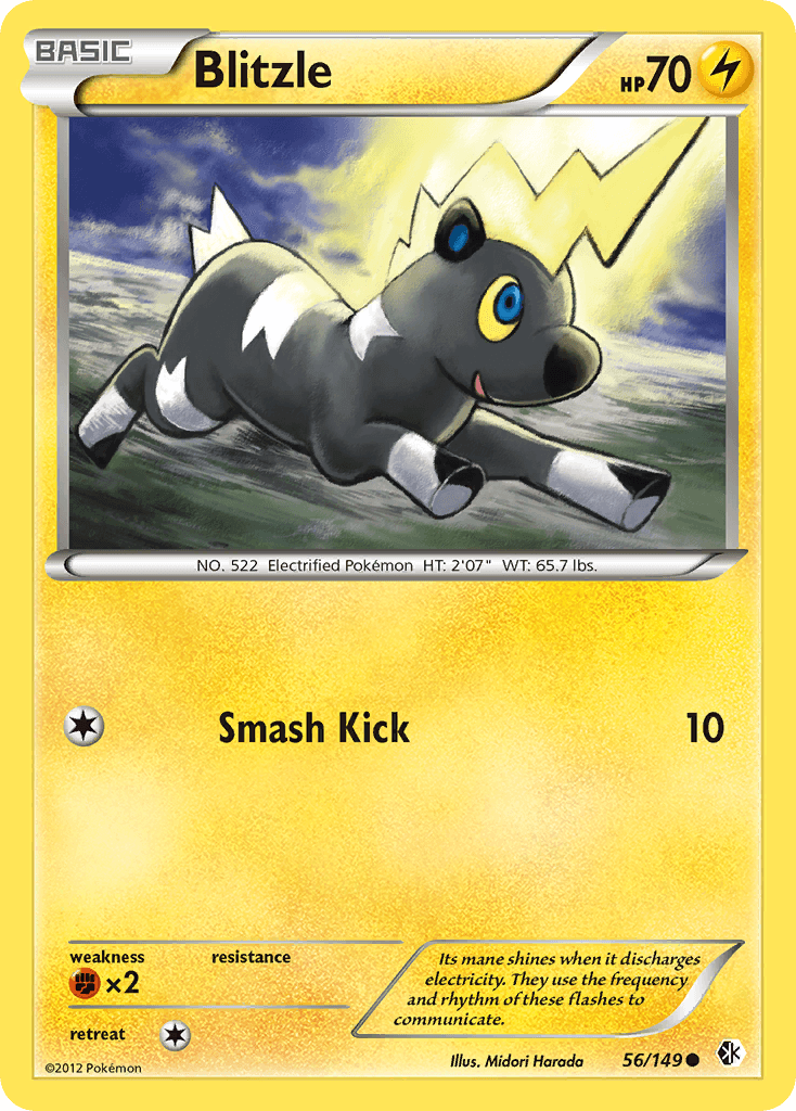 56, Black & White: Boundaries Crossed, Common, Fighting[×2], Lightning, Normal, Reverse Holofoil Blitzle (56/149) [Black & White: Boundaries Crossed] - Trading Card World