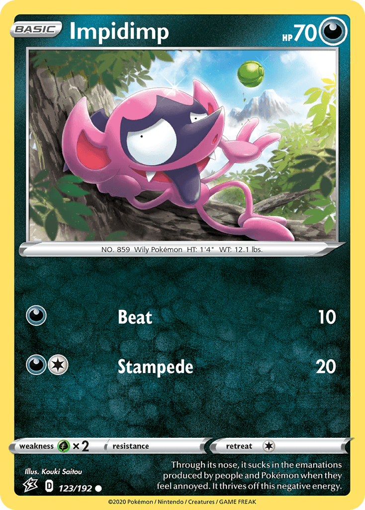 123, Common, Darkness, Grass[×2], Normal, Reverse Holofoil, Sword & Shield: Rebel Clash Impidimp (123/192) [Sword & Shield: Rebel Clash] - Trading Card World