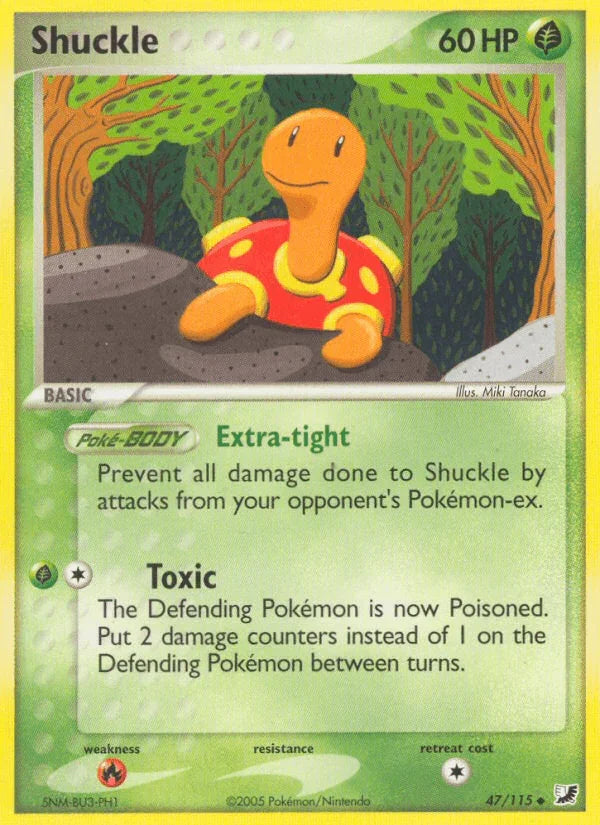 47, EX: Unseen Forces, Fire[×2], Grass, Normal, Uncommon Shuckle (47/115) [EX: Unseen Forces] - Trading Card World