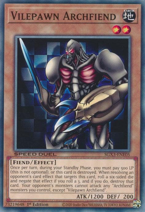 1st Edition, Common, Earth, Effect Monster, Fiend, Speed Duel GX: Duelists of Shadows Vilepawn Archfiend [SXG3-ENE05] Common - Trading Card World