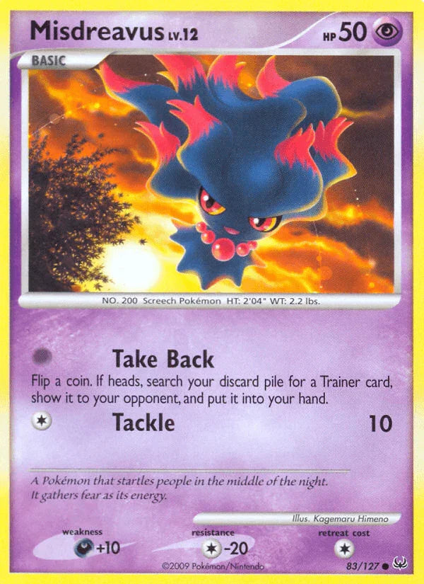 83, Colorless[-20], Common, Darkness[+10], Normal, Platinum: Base Set, Psychic, Reverse Holofoil Misdreavus (83/127) [Platinum: Base Set] - Trading Card World