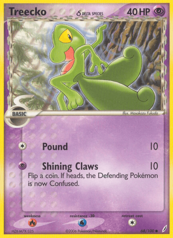 68, Common, EX: Crystal Guardians, Fire[×2], Normal, Psychic, Water[-30] Treecko (68/100) (Delta Species) [EX: Crystal Guardians] - Trading Card World
