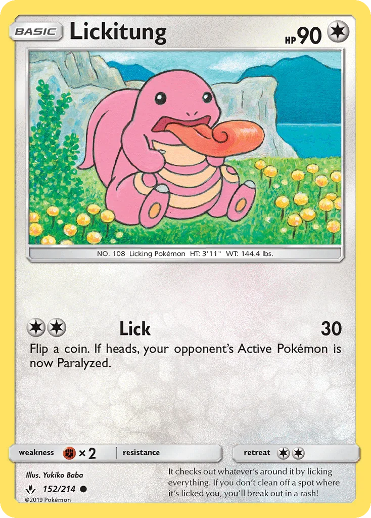 152, Colorless, Common, Fighting[×2], Normal, Reverse Holofoil, Sun & Moon: Unbroken Bonds Lickitung (152/214) [Sun & Moon: Unbroken Bonds] - Trading Card World