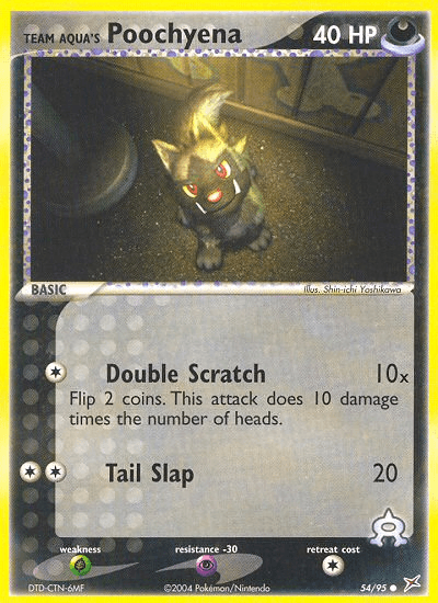 54, Common, Darkness, EX: Team Magma vs Team Aqua, Grass[×2], Normal, Psychic[-30], Reverse Holofoil Team Aqua's Poochyena (54/95) [EX: Team Magma vs Team Aqua] - Trading Card World
