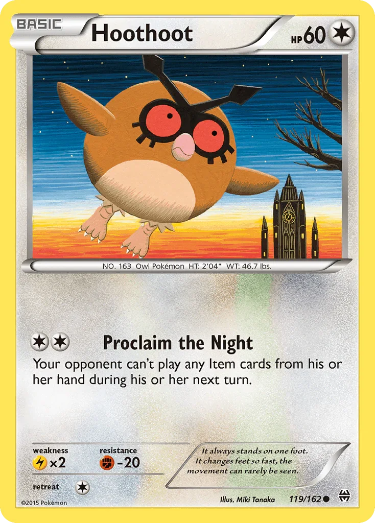 119, Colorless, Common, Fighting[-20], Lightning[×2], Normal, Reverse Holofoil, XY: BREAKthrough Hoothoot (119/162) [XY: BREAKthrough] - Trading Card World
