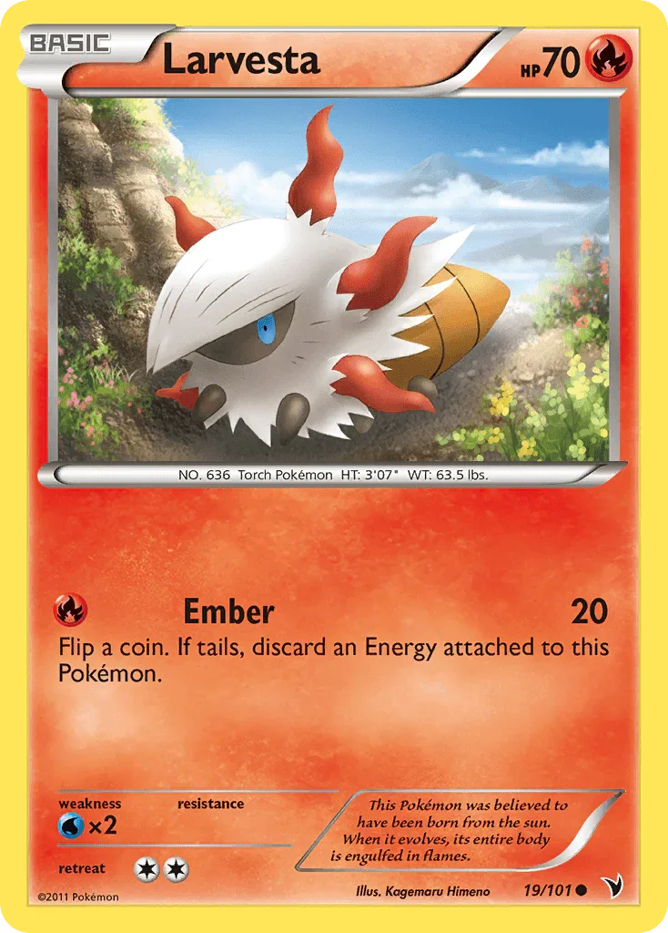 19, Black & White: Noble Victories, Common, Fire, Normal, Reverse Holofoil, Water[×2] Larvesta (19/101) [Black & White: Noble Victories] - Trading Card World