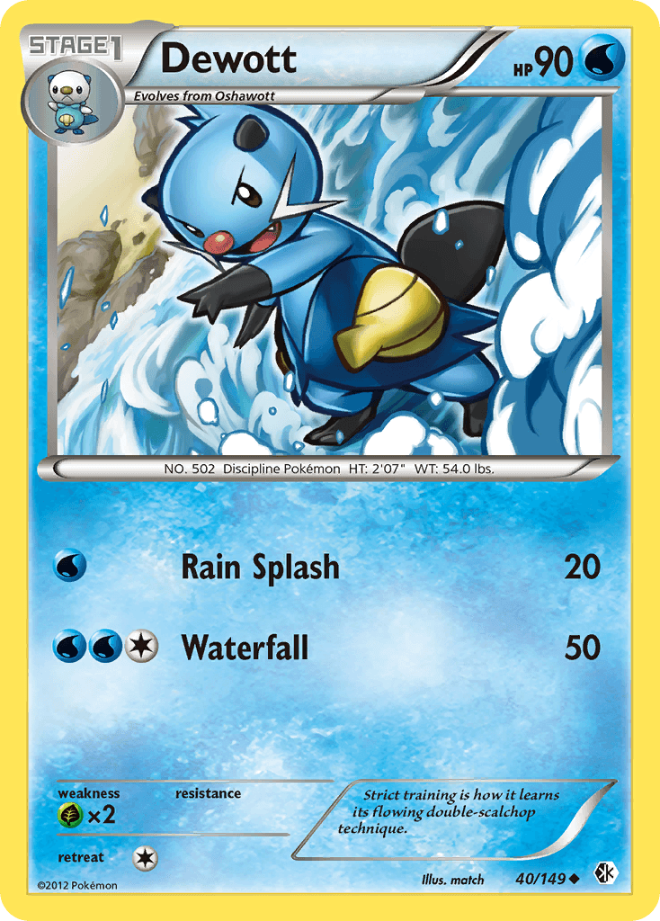 40, Black & White: Boundaries Crossed, Grass[×2], Normal, Reverse Holofoil, Uncommon, Water Dewott (40/149) [Black & White: Boundaries Crossed] - Trading Card World