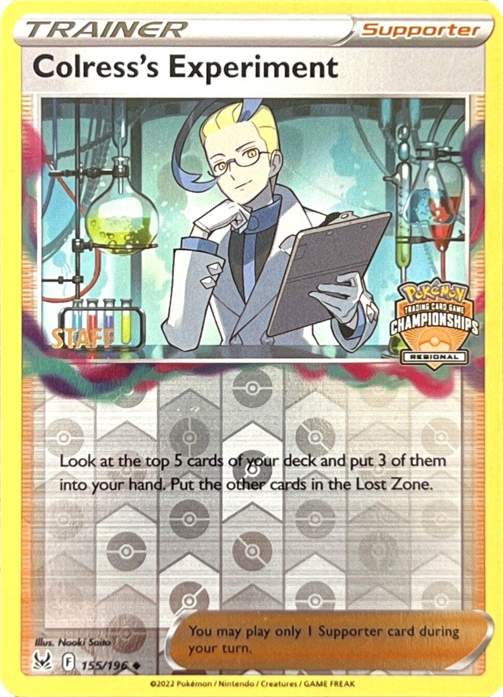 155, Promo, Reverse Holofoil, Supporter, Sword & Shield: Lost Origin Colress's Experiment (Regional Championships) (Staff) [Sword & Shield: Lost Origin] - Trading Card World