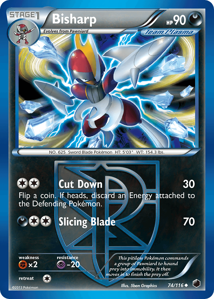 74, Black & White: Plasma Freeze, Darkness, Fighting[×2], Normal, Psychic[-20], Reverse Holofoil, Uncommon Bisharp (74/116) [Black & White: Plasma Freeze] - Trading Card World