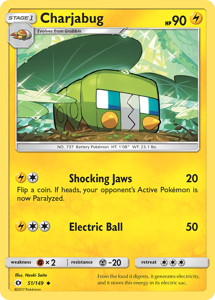 51, Fighting[×2], Lightning, Metal[-20], Normal, Reverse Holofoil, Sun & Moon: Base Set, Uncommon Charjabug (51/149) [Sun & Moon: Base Set] - Trading Card World