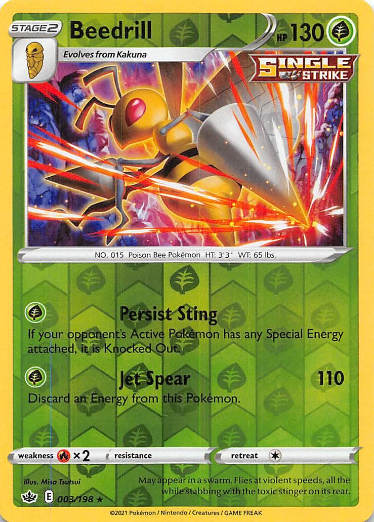 003, Fire [x2], Grass, Holo Rare, Holofoil, Reverse Holofoil, Sword & Shield: Chilling Reign Beedrill (003/198) [Sword & Shield: Chilling Reign] - Trading Card World