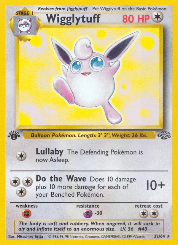 1st Edition Normal, 32, Colorless, Fighting[×2], Jungle 1st Edition, Psychic[-30], Rare Wigglytuff (32/64) [Jungle 1st Edition] - Trading Card World