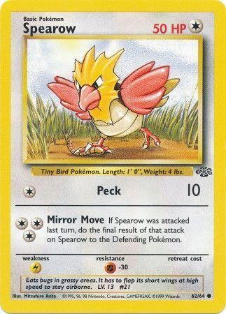 62, Colorless, Common, Fighting[-30], Jungle Unlimited, Lightning[×2], Normal Spearow (62/64) [Jungle Unlimited] - Trading Card World