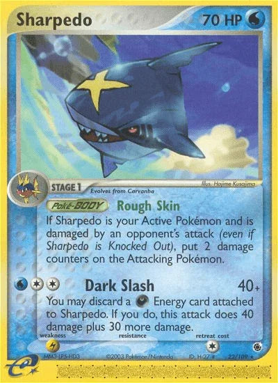 22, EX: Ruby & Sapphire, Lightning[×2], Normal, Rare, Reverse Holofoil, Water Sharpedo (22/109) [EX: Ruby & Sapphire] - Trading Card World