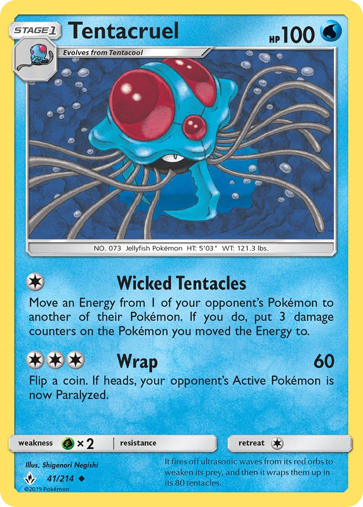 41, Grass[×2], Normal, Reverse Holofoil, Sun & Moon: Unbroken Bonds, Uncommon, Water Tentacruel (41/214) [Sun & Moon: Unbroken Bonds] - Trading Card World