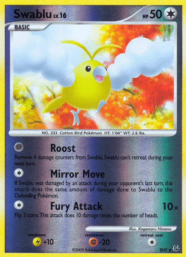 Colorless, Fighting[-20], Holofoil, Lightning[+10], Platinum: Base Set, Rare, Reverse Holofoil, SH5 Swablu (SH5) [Platinum: Base Set] - Trading Card World