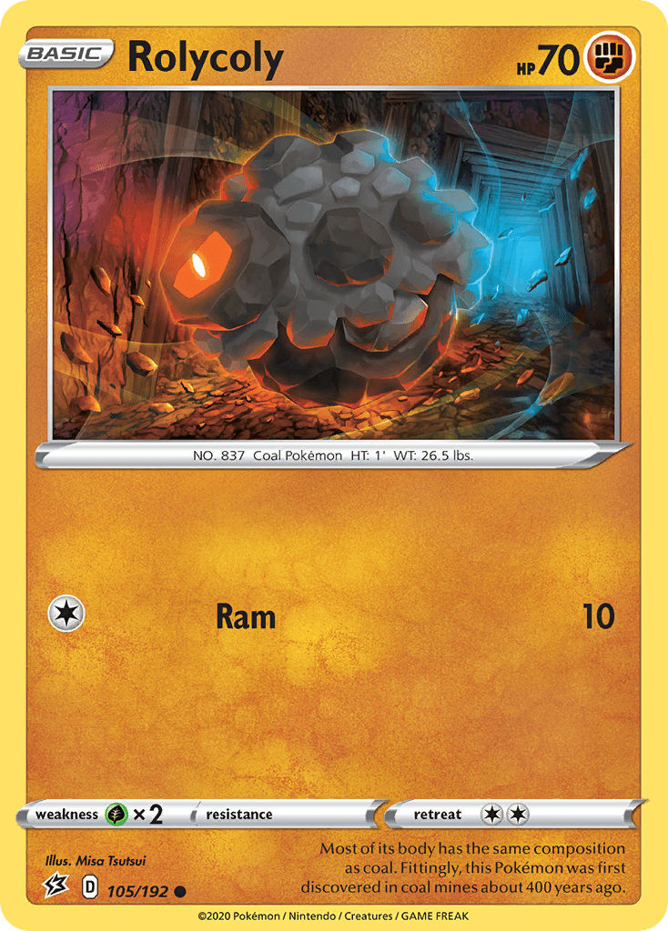 105, Common, Fighting, Grass[×2], Normal, Reverse Holofoil, Sword & Shield: Rebel Clash Rolycoly (105/192) [Sword & Shield: Rebel Clash] - Trading Card World