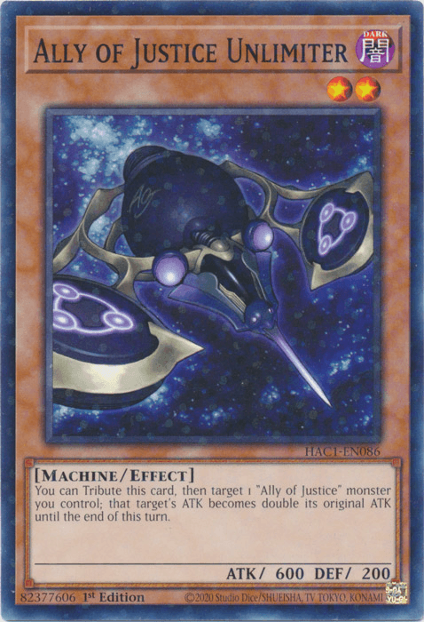 1st Edition, Common, Dark, Effect Monster, Hidden Arsenal: Chapter 1, Machine Ally of Justice Unlimiter (Duel Terminal) [HAC1-EN086] Common - Trading Card World
