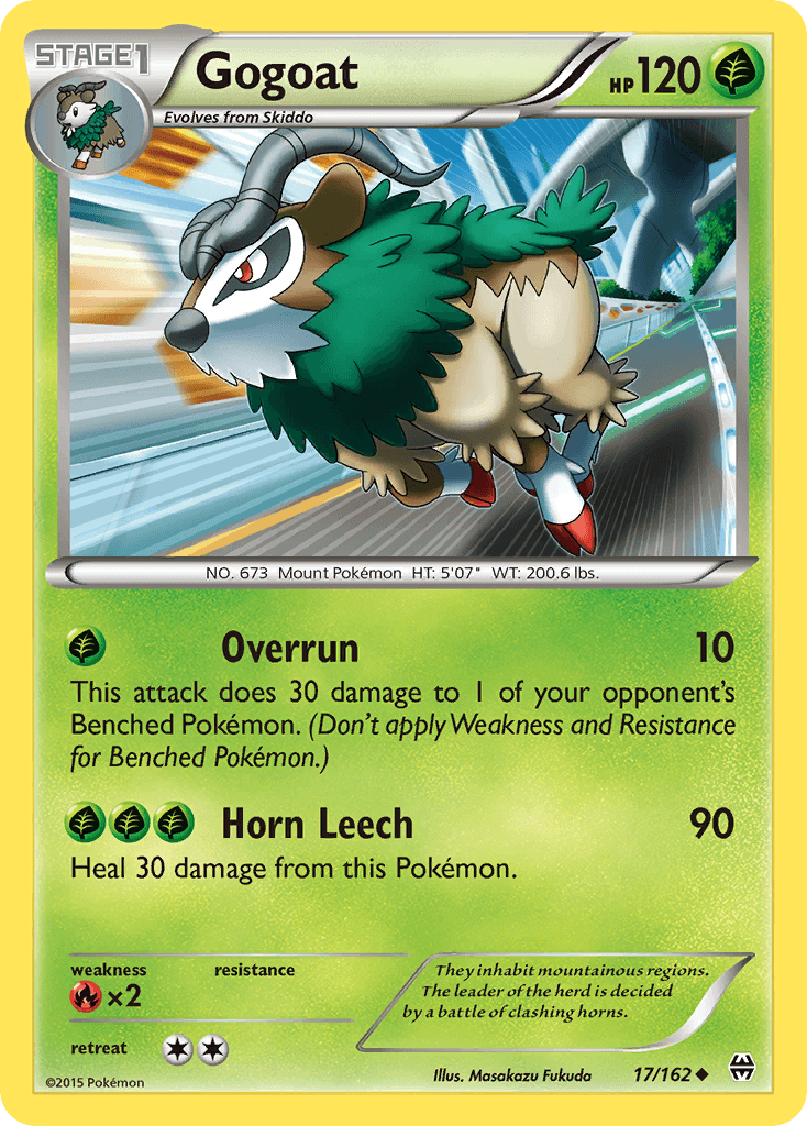 17, Fire[×2], Grass, Normal, Reverse Holofoil, Uncommon, XY: BREAKthrough Gogoat (17/162) [XY: BREAKthrough] - Trading Card World