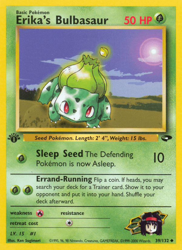 1st Edition Normal, 39, Fire[×2], Grass, Gym Challenge 1st Edition, Uncommon Erika's Bulbasaur (39/132) [Gym Challenge 1st Edition] - Trading Card World