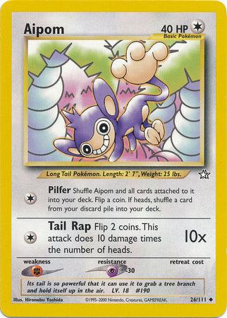 26, Colorless, Fighting[×2], Neo Genesis Unlimited, Normal, Psychic[-30], Uncommon Aipom (26/111) [Neo Genesis Unlimited] - Trading Card World