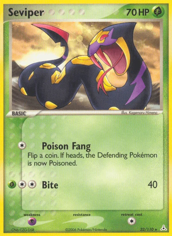 32, EX: Holon Phantoms, Grass, Normal, Psychic[×2], Rare Seviper (32/110) [EX: Holon Phantoms] - Trading Card World