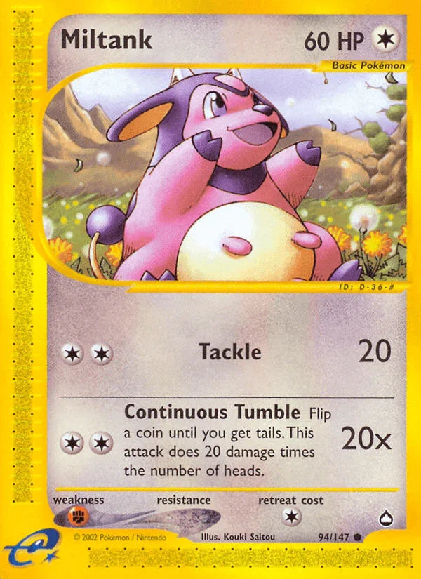94, Aquapolis, Colorless, Common, Fighting[×2], Normal, Reverse Holofoil Miltank (94/147) [Aquapolis] - Trading Card World